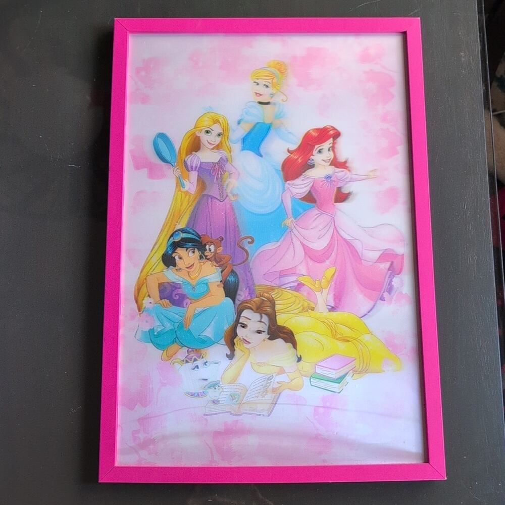 Disney Princesses Lenticular 3D Pink Framed Art 18.5" × 12.75"